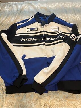Men’s XXL High-Speed Moto Sport Racing Jacket in Blue, White & Black. Forever 21